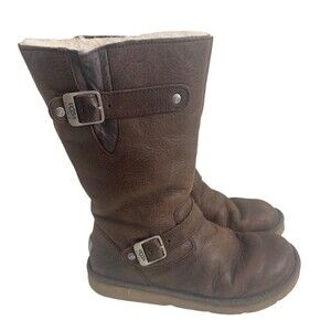 UGG Australia Kensington 5678 Brown  Shearling Lined Moto Boots Women's 10